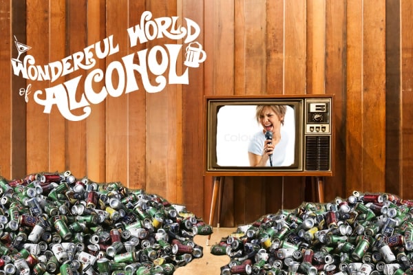 Tv with singing and a lot of beer cans